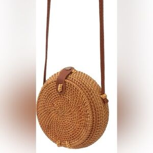 Wicker and Faux Leather Crossbody Bag